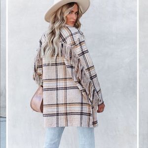 Vici collection give thanks pocketed fringe plaid coat XL